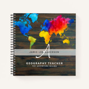 World Map GEOGRAPHY TEACHER Monogram Journal Notizbuch