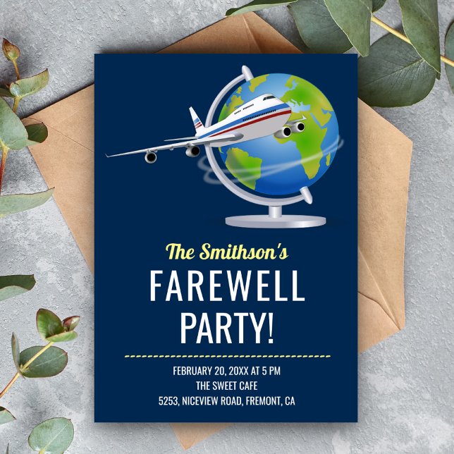 World Map Globe Airplane Farewell Party Einladung (Von Creator hochgeladen)