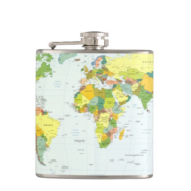 World Map Globe Country Atlas Flachmann (Vorderseite)