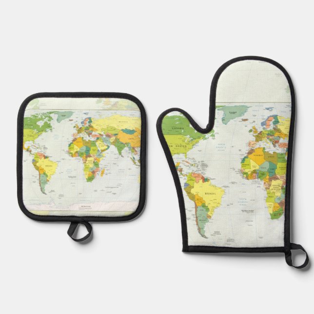 World Map Globe Country Atlas Ofenhandschuh & Topflappen-Set (Vorderseite)