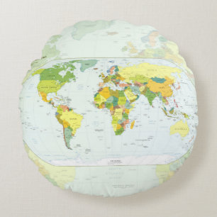 World Map Globe Country Atlas Rundes Kissen