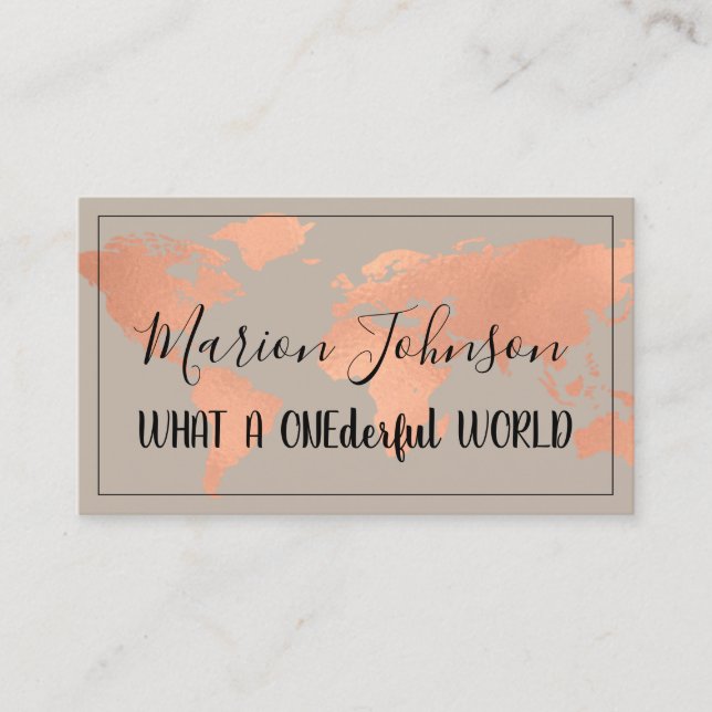 World Map Globe Map Reiseagentur Copper Rose Visitenkarte (Vorderseite)