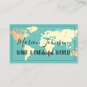 World Map Globe Map Reiseagentur Gold Blue Aquamar Visitenkarte