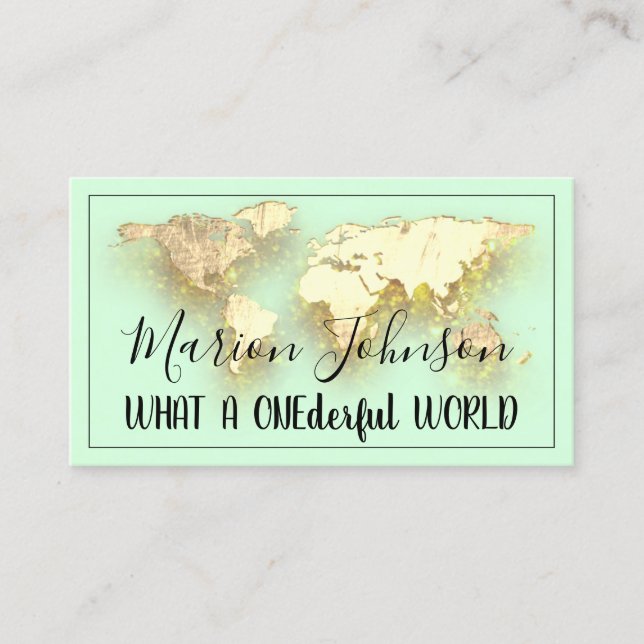 World Map Globe Map Reiseagentur Gold Logo Minze Visitenkarte (Vorderseite)
