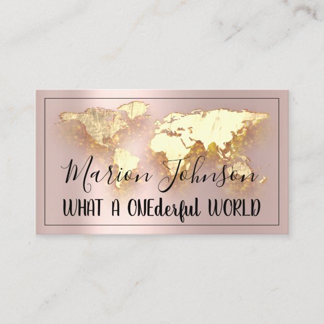 World Map Globe Map Reiseagentur Gold Logo Rose Visitenkarte (Vorderseite)