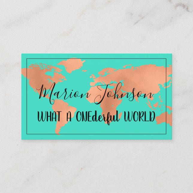 World Map Globe Map Reiseagentur Rose Cooper Minze Visitenkarte (Vorderseite)