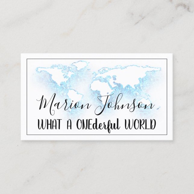 World Map Globe Map Reiseagentur Weißes Logo Blau Visitenkarte (Vorderseite)