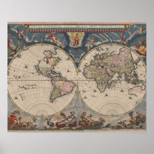 World Map Globe Reiseantik Poster