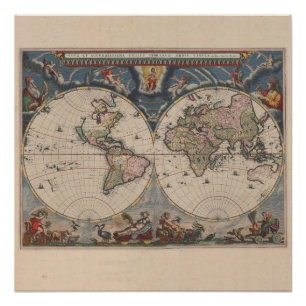 World Map Globe Reiseantik Poster