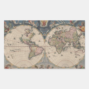 World Map Globe Reiseantik Rechteckiger Aufkleber