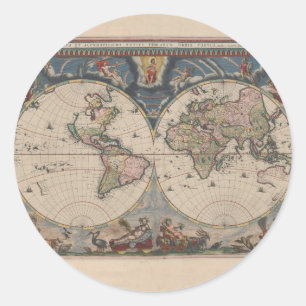World Map Globe Reiseantik Runder Aufkleber