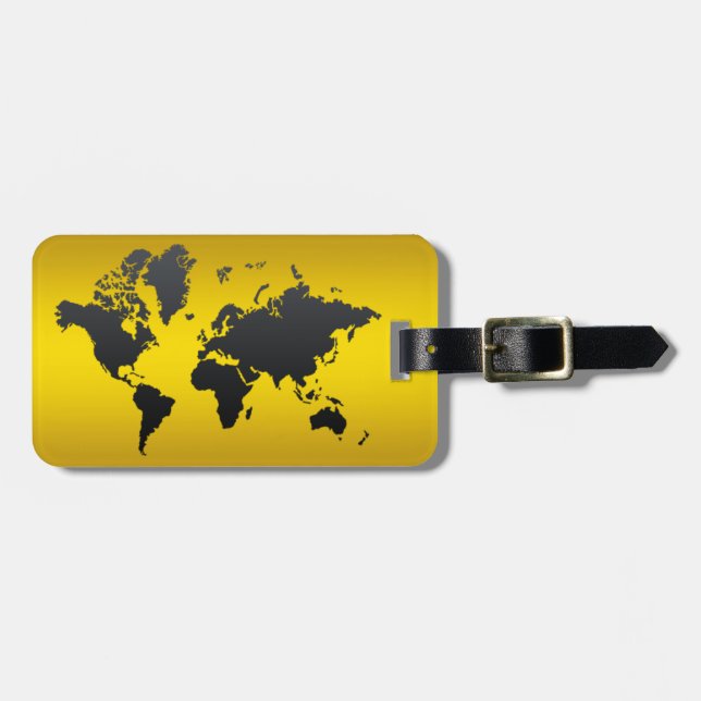 World Map Gold Black Beruflich Chic Moderne Gepäckanhänger (Vorderseite horizontal)