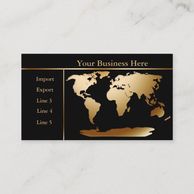World Map Gold/Black Business Card 4 Visitenkarte (Vorderseite)