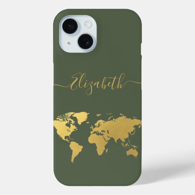 World map gold travelers monogrammed green Case-Mate iPhone hülle (Rückseite)