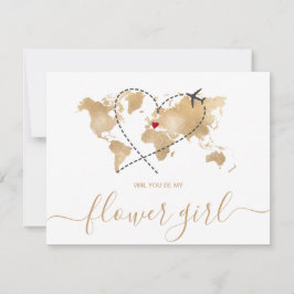 World Map Gold werden Sie mein FLOWER GIRL Invitat Einladung