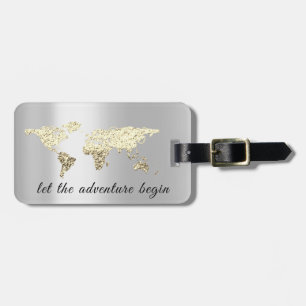 World Map Gray Address Lass Adventure Begin Gold Gepäckanhänger