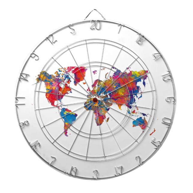 World map in watercolor dartscheibe (vorne)