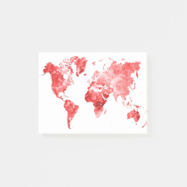 World map in watercolor Red Post-it Klebezettel (Vorderseite)