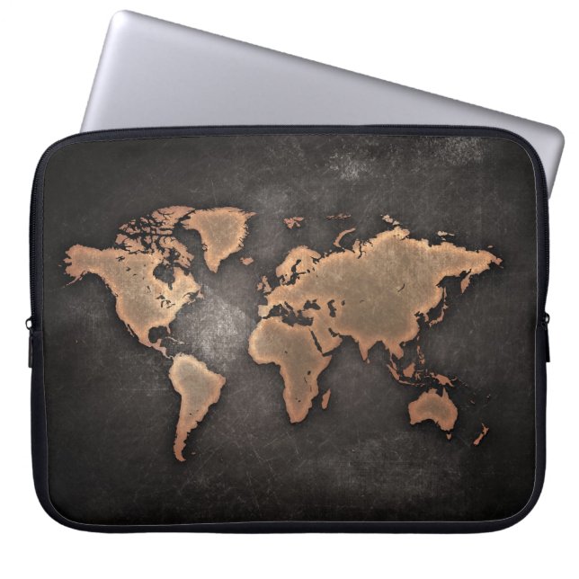 World map leather geographical brown laptopschutzhülle (Vorderseite)