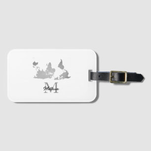 World Map Monogram Name Traver Custom Grau White Gepäckanhänger