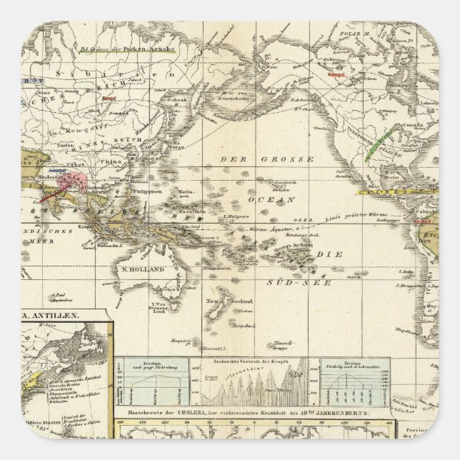World Map of Diseases Quadratischer Aufkleber (Vorderseite)