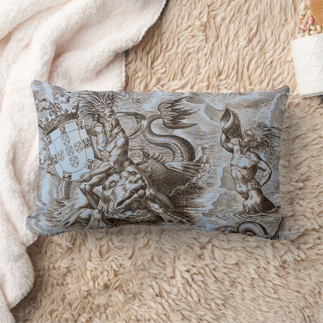 World Map Poseidon Ocean Blue Lendenkissen (Decke)