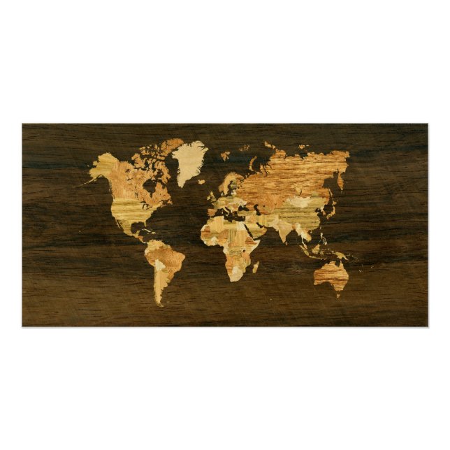 World Map Poster aus Holz (Vorderseite)