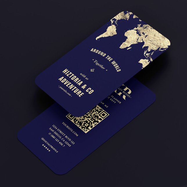 World Map Reiseplaner Dark Blue Gold Modern Visitenkarte (World Map Travel Planner Dark Blue Gold Modern Business Card
)