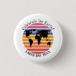 World Map Retro Sunset Silhouette Button