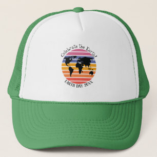 World Map Retro Sunset Silhouette Truckerkappe