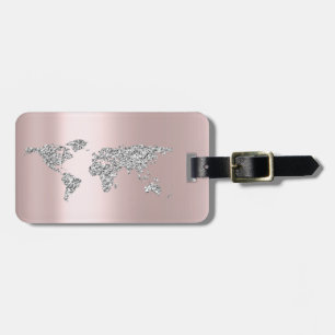 World Map Rose Gray Address Name Elegant Gepäckanhänger