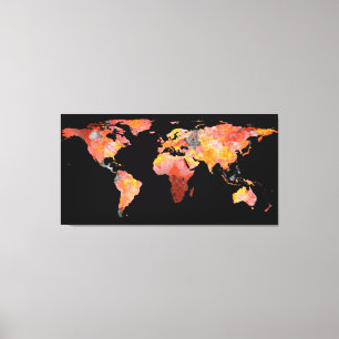 World Map Silhouette - Feuerfotografie Mandala Leinwanddruck