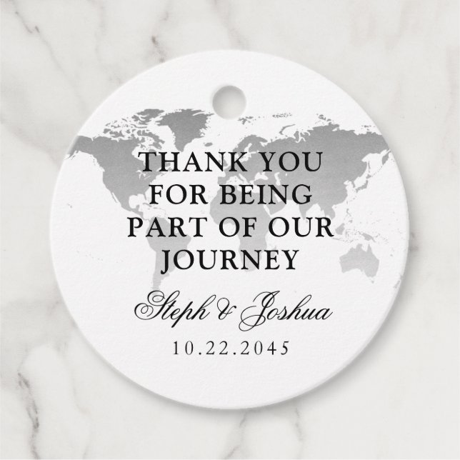 World Map Silver Travel Thema Vielen Dank Geschenkanhänger (Vorderseite)