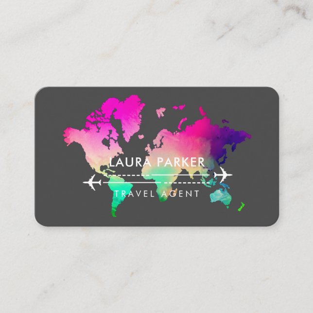  World Map Travel Agent Vacacation Services Lila Visitenkarte (Vorderseite)