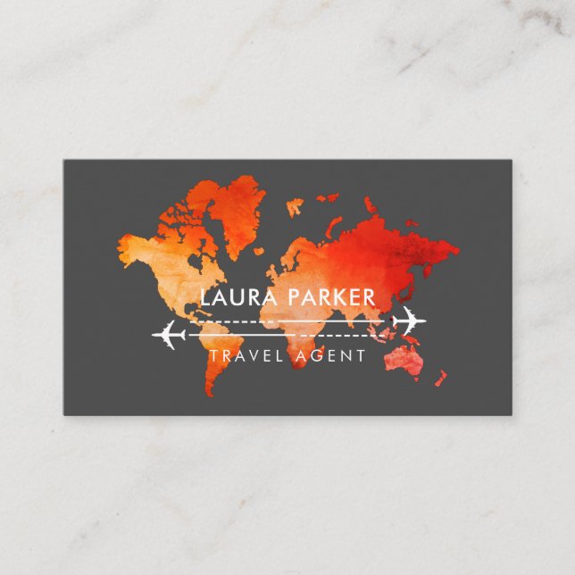  World Map Travel Agent Vacacation Services Orange Visitenkarte (Vorderseite)