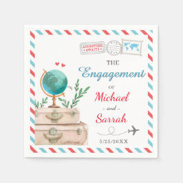 World Map Travel Suitcase Couple Engagement Party Serviette