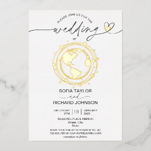 World Map Typografy Gold der Wedding Destination Folieneinladung