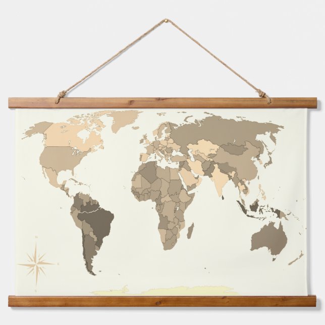 World Map  Wandteppich Mit Holzrahmen (Vorne)
