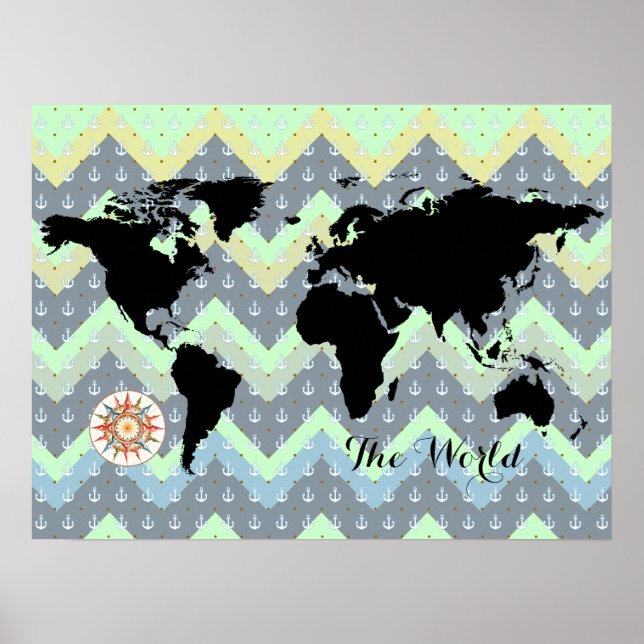 world map zig-zag sea poster (Vorne)