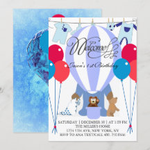 World of Blue Balloons Einladung zum ersten Geburt