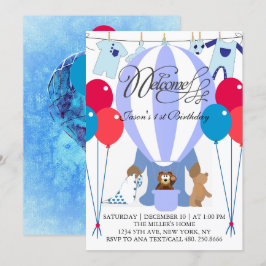 World of Blue Balloons Einladung zum ersten Geburt