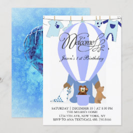 World of Blue Balloons Einladung zum ersten Geburt