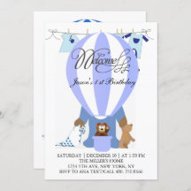 World of Blue Balloons Einladung zum ersten Geburt