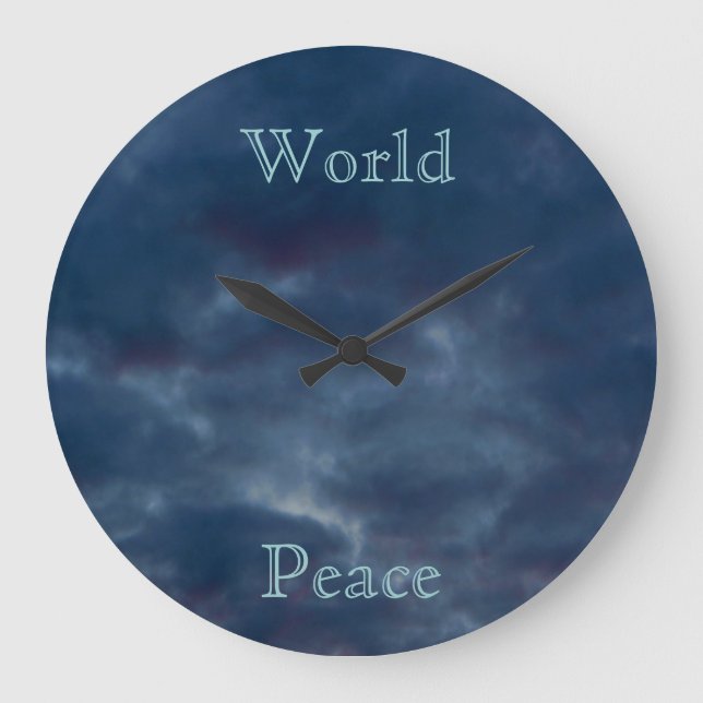 World Peace Blue Clouds Große Wanduhr (Vorderseite)