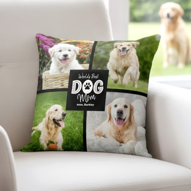 World’s Best Dog Mom 4 Photo Black White Custom Kissen (Von Creator hochgeladen)