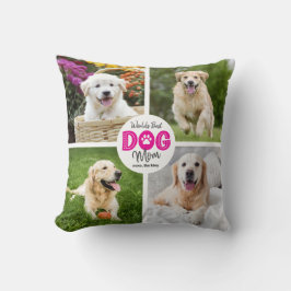 World’s Best Dog Mom Custom 4 Photo Pink on White Kissen