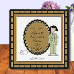 World’s Best Nurse Female Platte Fotoplatte<br><div class="desc">Personalize this number for your favorite nursing professional. Great gift for a career nurse friend or relative. Just use the customize button to edit the text in the easy Zazzle text editor. Cute feature a female nurse in scrubs with a stethoscope. Created with artwork by Alice Smith of Whimsy Primsy...</div>