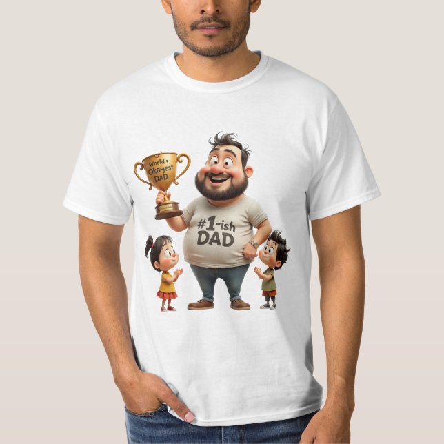 World’s Okayest Dad – Funny Cartoon Father’s Day  T-Shirt (Vorderseite)