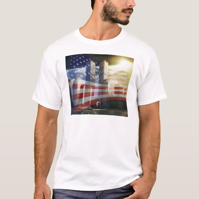 World Trade Center mit Flagge T-Shirt (Vorderseite)