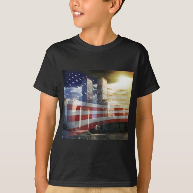 World Trade Center mit Flagge T-Shirt (Vorderseite)